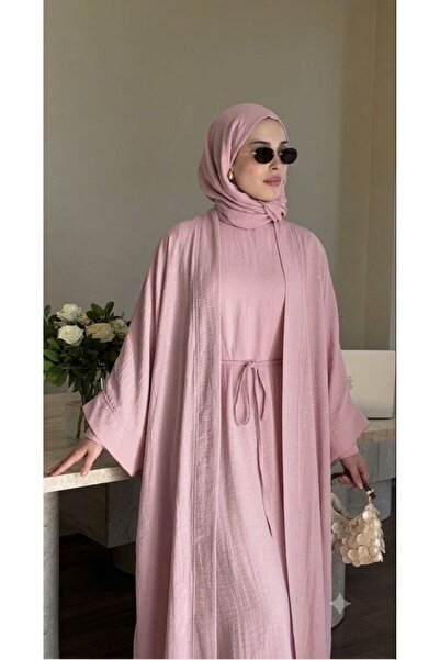 YS BUTİK TAŞ DETAYLI ASTARLI ABAYA TAKIM