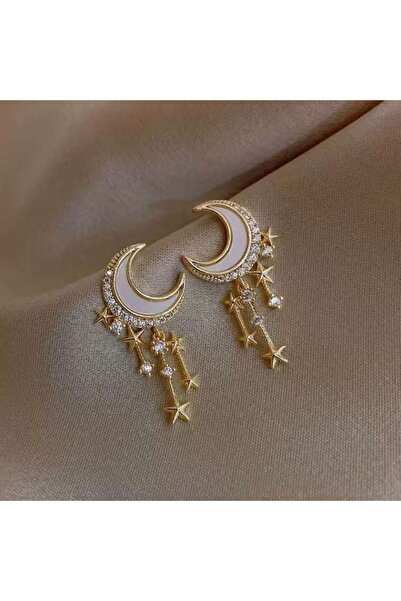 Generic Star Moon Earrings White/Gold