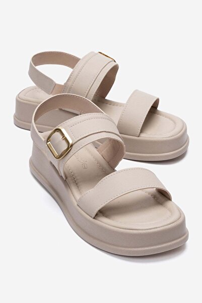 CCWAY AYAKKABI 2-Strap Buckle Sandals Beige