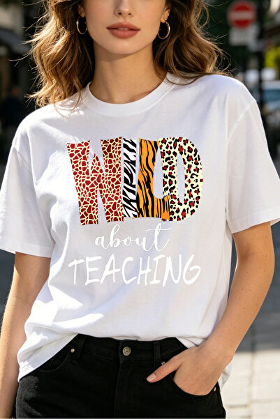Fleck Womens T Shirts Wild About Teaching Animal Print Graphic Casual Style