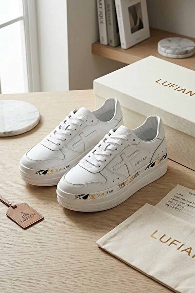 Lufian Women's 100% Genuine Leather Sneaker White Casual Sports Shoes Thick S...