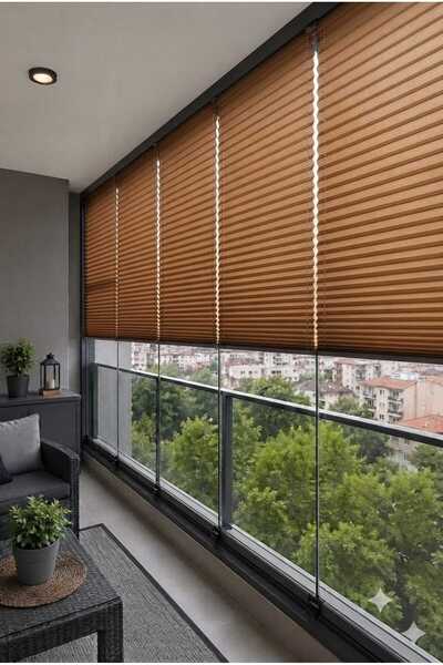 kızılkaya plise perde Kahverengi Plise Perde - Katlanır Cam Balkon Perdesi - ...