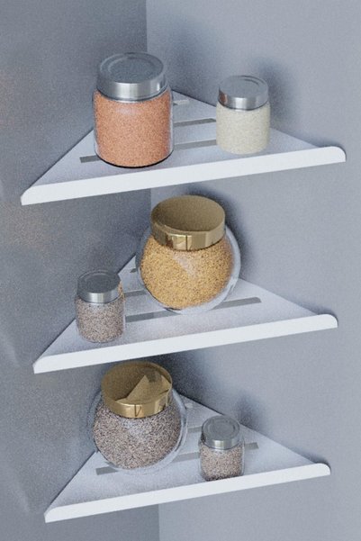 Güneş Krom Dekorasyon Gkd Decorative 3-Piece White Corner Bathroom Organizer, Shampoo Holder, Kitchen and Shelf Organizer