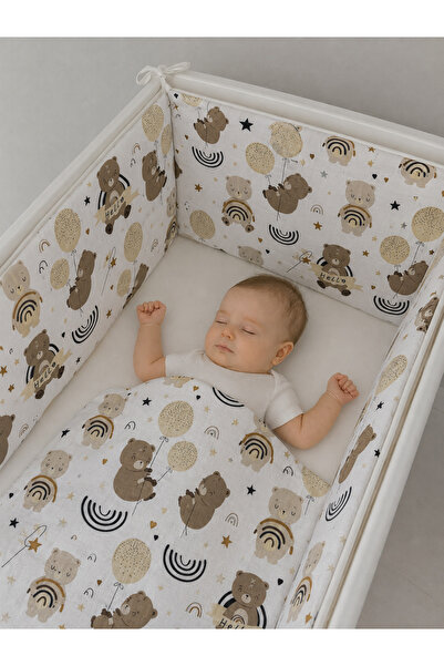 Jaju Baby 90*190 Müslin Kumaş 4 Kenar Beşik Koruma – Ayıcık Desenli Yumuşak B...