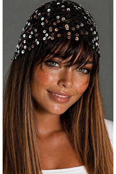 Be Best Women's Black Hand Knitted Sequined Mesh Beanie Be400