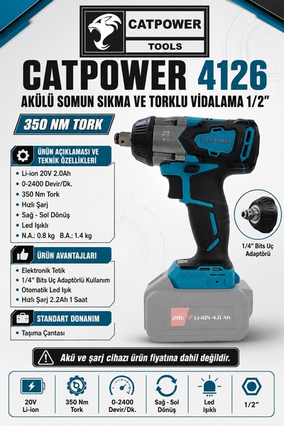 Cat Power Catpower 4126 Akülü Somun Sıkma Torklu Vidalama Lion Kömürsüz (Aküsüz)