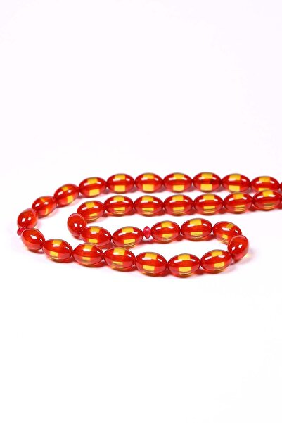 TESBİHKENTİ Orange Vermicelli Powdered Amber Prayer Beads in a Wooden Box