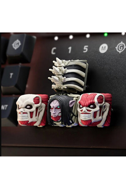 Keybitcap Titans Keycap Seti – Attack on Titan Temalı El Boyaması 3D Baskı Me...