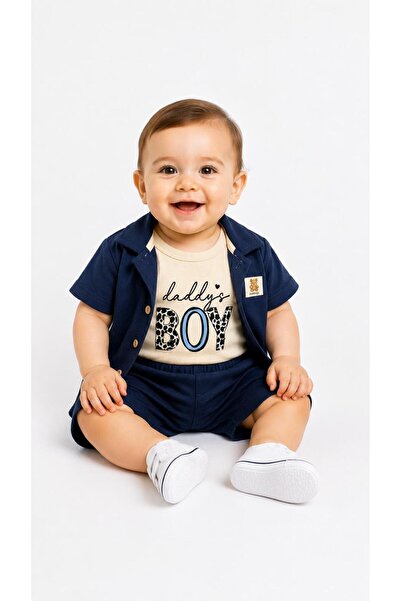 Oz Baby Baby Boy Muslin Fabric Summer 3-Piece Shirt and Shorts Set – 6-24 Months