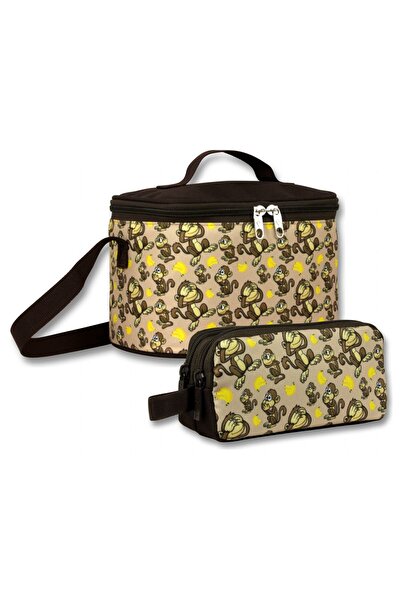 ÜMİT ÇANTA Insulated Lunch Box and Pen Holder Set (Brown) Boy's Three Monkeys...
