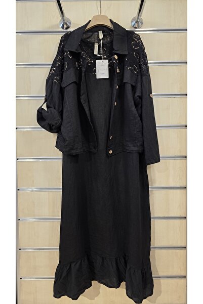 Park Moda Italian Linen Dress with Jacket and Sequin Detail