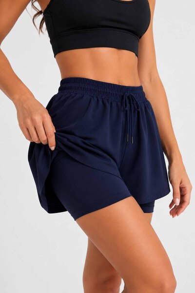vynor atelier Women's Sports Shorts - High Waist and Built-In Leggings Design