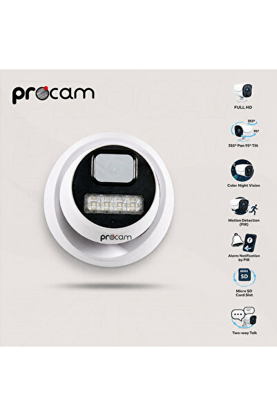 Procam 2MP Full HD Akıllı Dome Güvenlik Kamerası Renkli Gece Görüşlü Çift Yön...