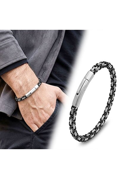 OGHAMAY Black&White Single 4mm King Model Steel Chain Men's Bracelet – with S...