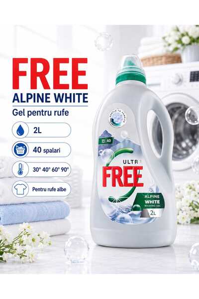 FREE Detergent lichid pentru rufe albe Ultra Alpine White, 2 L, 40 spalari