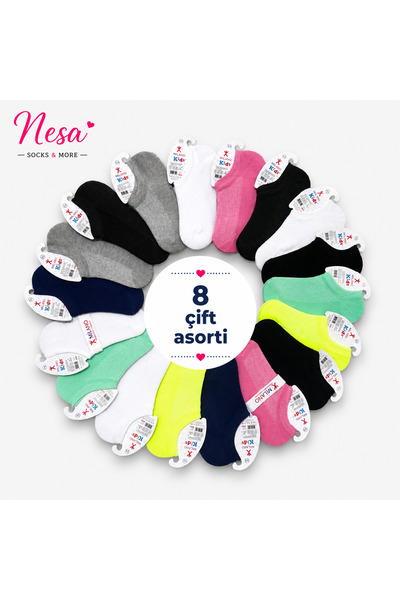 NESA Ünisex 8 Çift Çocuk Sneaker Çorap- Karışık Renk Eko Asorti