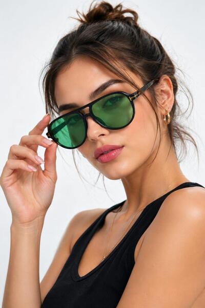 ModaLucci Premium Siyah Çerçeve Yeşil Cam UV400 Unisex Güneş Gözlüğü – Lüks T...