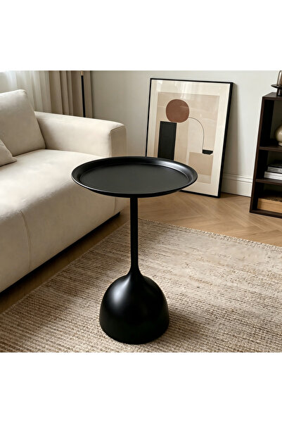 Shangxing Black Metal Side Table, Modern Waterdrop Pedestal End Table with Tr...