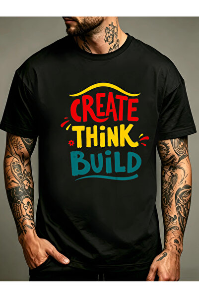 1001 Line Create Think Build Graphic Design Men Round Neck T-Shirt Loose Fit ...