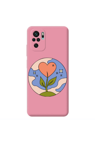 Other Xiaomi Redmi Note 10S Hearted Flower Pink Colored Silicone TPU Θήκη
