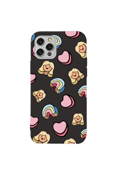 Other Apple iPhone 12 Pro Max Girl rainbow and hearts Black Colored Silicone ...