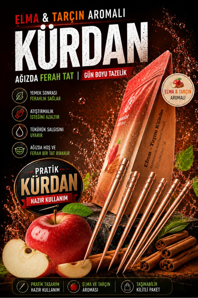 Auryne Jewelry Türkiyede İlk ve Yeni Elma ve Tarçın Aromalı Kürdan 100 Adet, ...