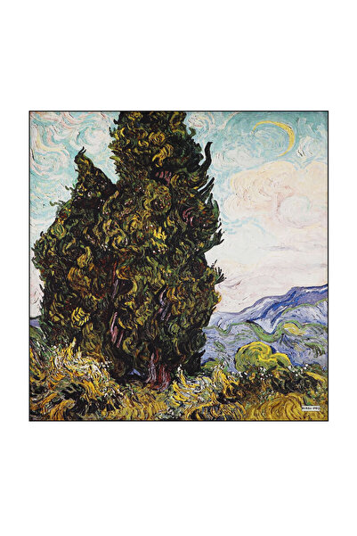Bursa İpek Green Servi Tree Pattern Silk Handkerchief