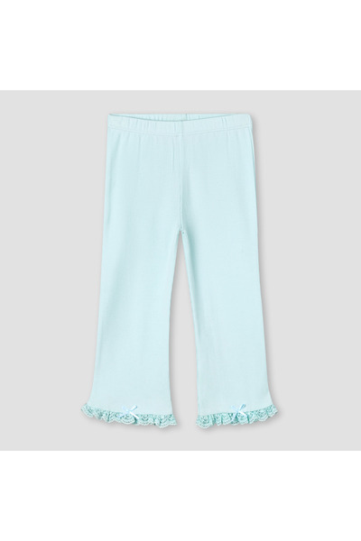 Juniors Leggings with Ribbed Design and Lace Trim