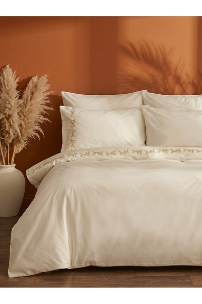 Rivaİstanbul Alissa White Floral Embroidered Cotton Double Duvet Cover Set - ...