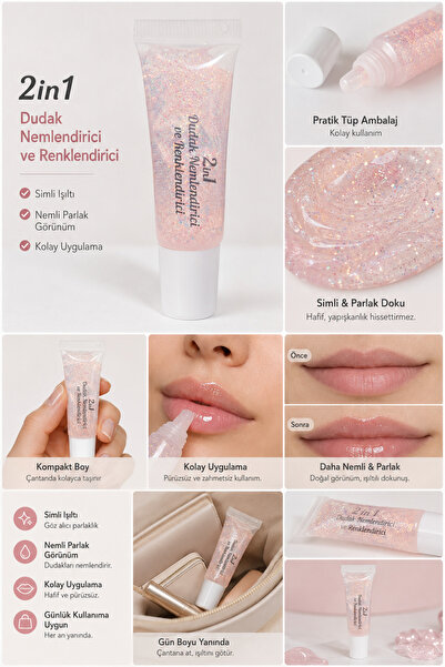 Sudedi Home Simli Dudak Nemlendirici Lip Gloss Balm, Işıltılı Dudak Parlatıcı...
