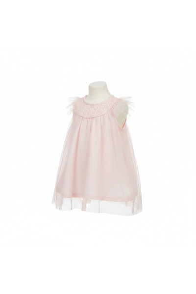 Generic Girls' Blush Pink Tulle Ruffle Top with Floral Detail