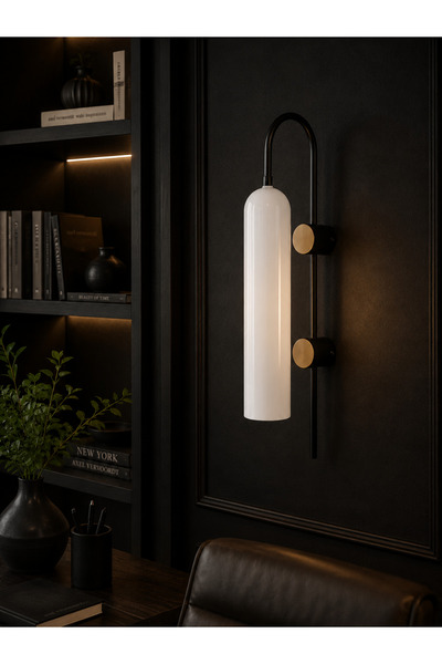 Snikstra Linea Modern Opal Silindir Camlı Duvar Apliği Mat Siyah E27 Dekorati...