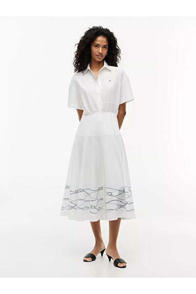 Tommy Hilfiger Women's Polo Collar Button Closure Long Length Short Sleeve Pl...