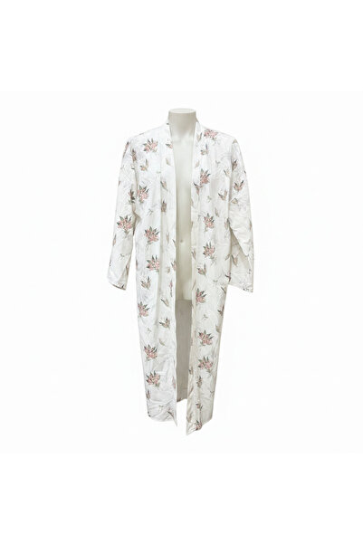 Dazy Women's Cream Floral Maxi Kimono Robe