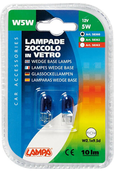 Lampa Λάμπες Αυτοκινήτου με Βάση Σφήνας Μπλε W5W 12V 5W 2 τεμάχια