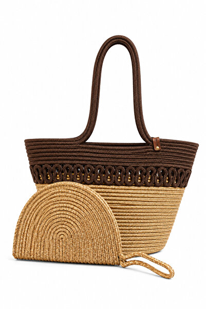 MaVaux Aya pletena torba za rame + Moss clutch set od 2 delova, ženska slamna...