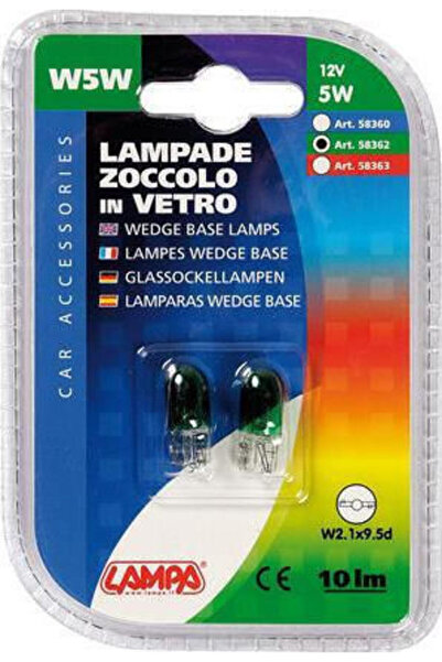 Lampa Λάμπες Αυτοκινήτου με Βάση Σφήνας Πράσινες W5W 12V 5W 2 τεμάχια