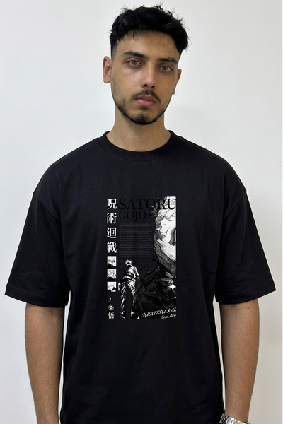 Anetos Gojo Satoru_11 Design Printed Oversize Black T-Shirt