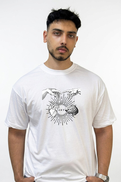 Anetos Heart Brain Art Design Printed Oversize White T-Shirt