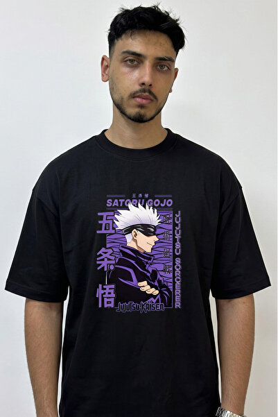 Anetos Gojo Satoru_34 Design Printed Oversize Black T-Shirt