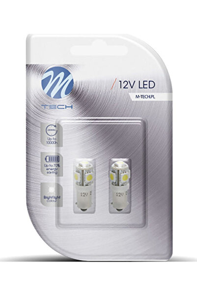 M-TECH Λάμπες Αυτοκινήτου BA9S LED 12V 1.2W 2 τεμάχια