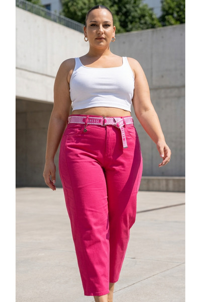 ZANESSİ FASHION Plus Size Elastic Waist Belted Pocketed Lycra Mom Women's Tro...