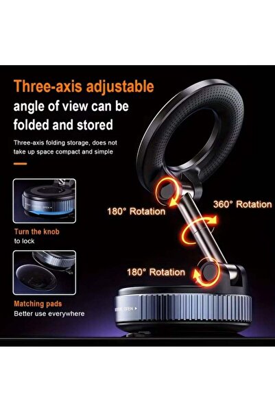 Generic K007 Strong Magnetic Car Phone Holder 360° Rotation | Strong Vacuum Suction Car Mount | MagSafe Compatible Stand | Universal For All Smartphones