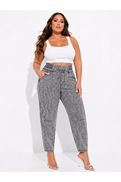 ZANESSİ FASHION Plus Size Elastic Waist Mom Cut Akar Fabric Women's Summer Tr...