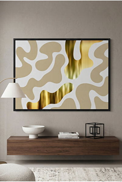 Jasmine Art Biomorphic Gold Geometric Wall Art | Framed Canvas Print with Gol...