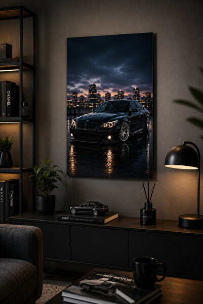 dwarıa BMW E60 5 Serisi Siyah Araba Posteri – Şehir Işıkları Temalı Dekoratif...