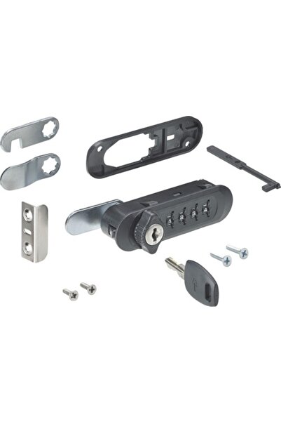 OEM Hettich furniture lock with combination, right-hand door pull, black plastic