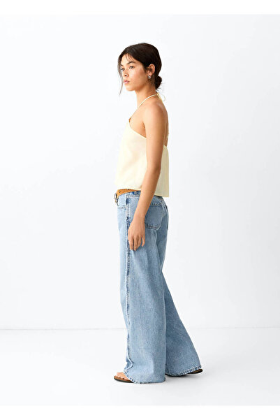 Mango Teen Düşük bel wide leg jean pantolon