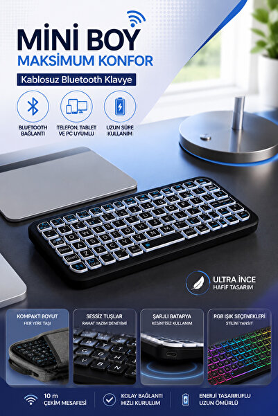 ÖZDELMARKT Cep Boyutu Kablosuz Bluetooth Klavye Telefon ve Tablet Uyumlu