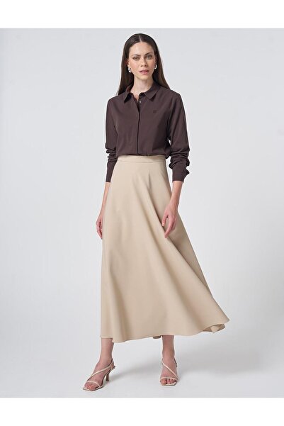 Kayra High Waist Flared Skirt Stone